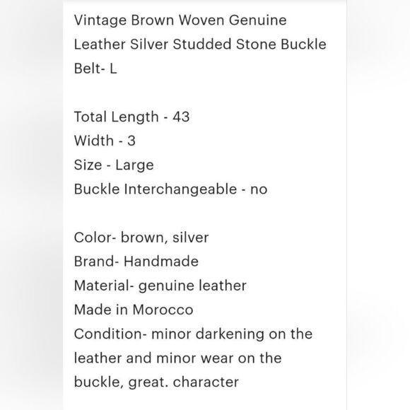 Handmade Vintage Brown Woven Leather Silver/Brass Studded Stone Belt Buckle, Lar - Picture 7 of 7